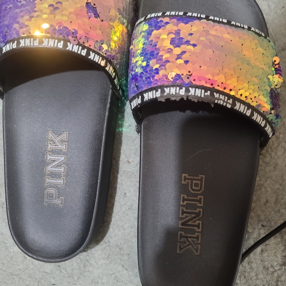 PINK Victoria's Secret Sequin Slippers - Multicolor and Black
